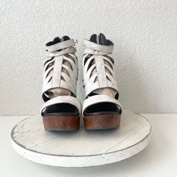 Lane Boots BECCA Wedges Womens 8 Western Cowgirl White Wooden Heeled Sandals - Picture 5 of 11